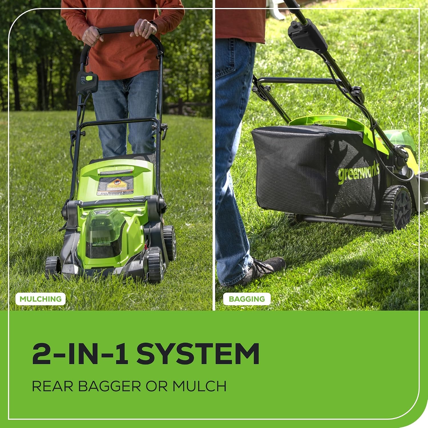 Greenworks 48V (24V x 2) 17' Brushless Cordless Push Lawn Mower, Includes (2) 4.0Ah Batteries and Dual Port Rapid Charger((200+ Compatible Tools, 45Min Runtime)