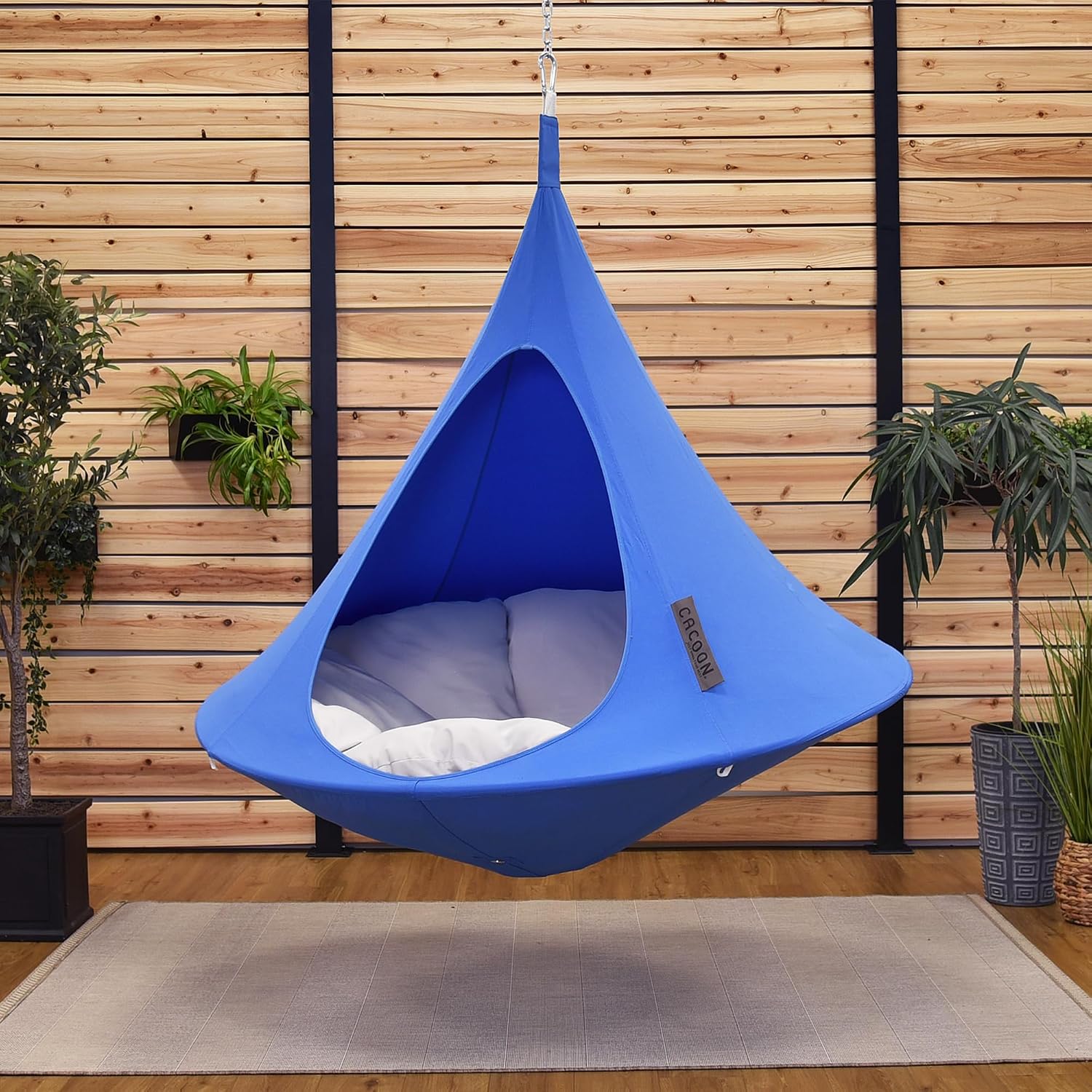 Single Cacoon Hanging Chair – Cozy Indoor/Outdoor Hammock with Polyester Canvas, 440 lb Capacity, Includes 18ft Rope & Carabiner (Sky Blue)