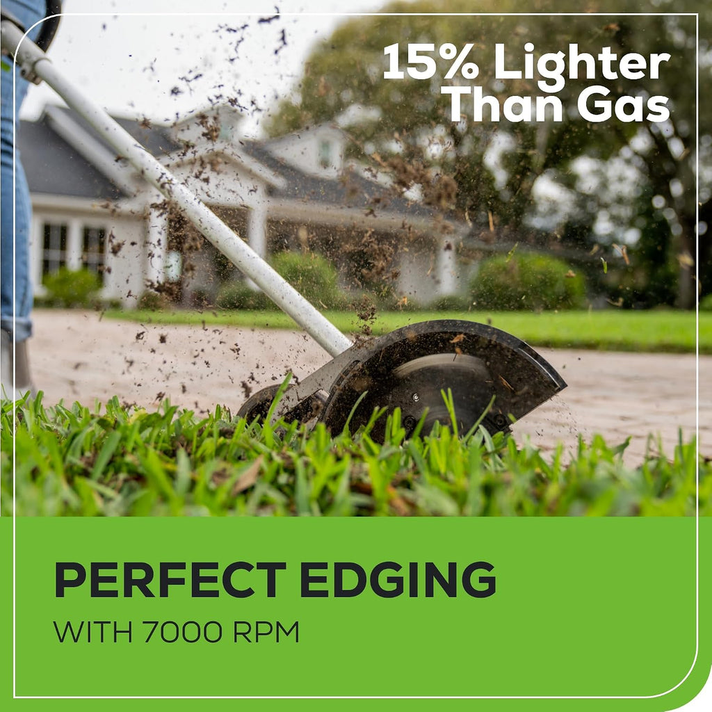 Greenworks 60V 8' Brushless Cordless Edger with 2.0Ah Battery & Charger – Tool-Free Depth Adjustment, Lightweight Lawn Edging Tool, 4-Year Warranty