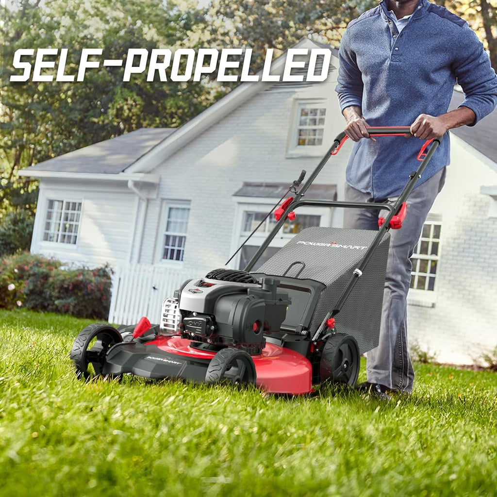 PowerSmart 21' Self-Propelled Lawn Mower with 140cc Briggs & Stratton Engine - Heavy-Duty Steel Deck, 6 Cutting Heights, 3-in-1 Mulching System