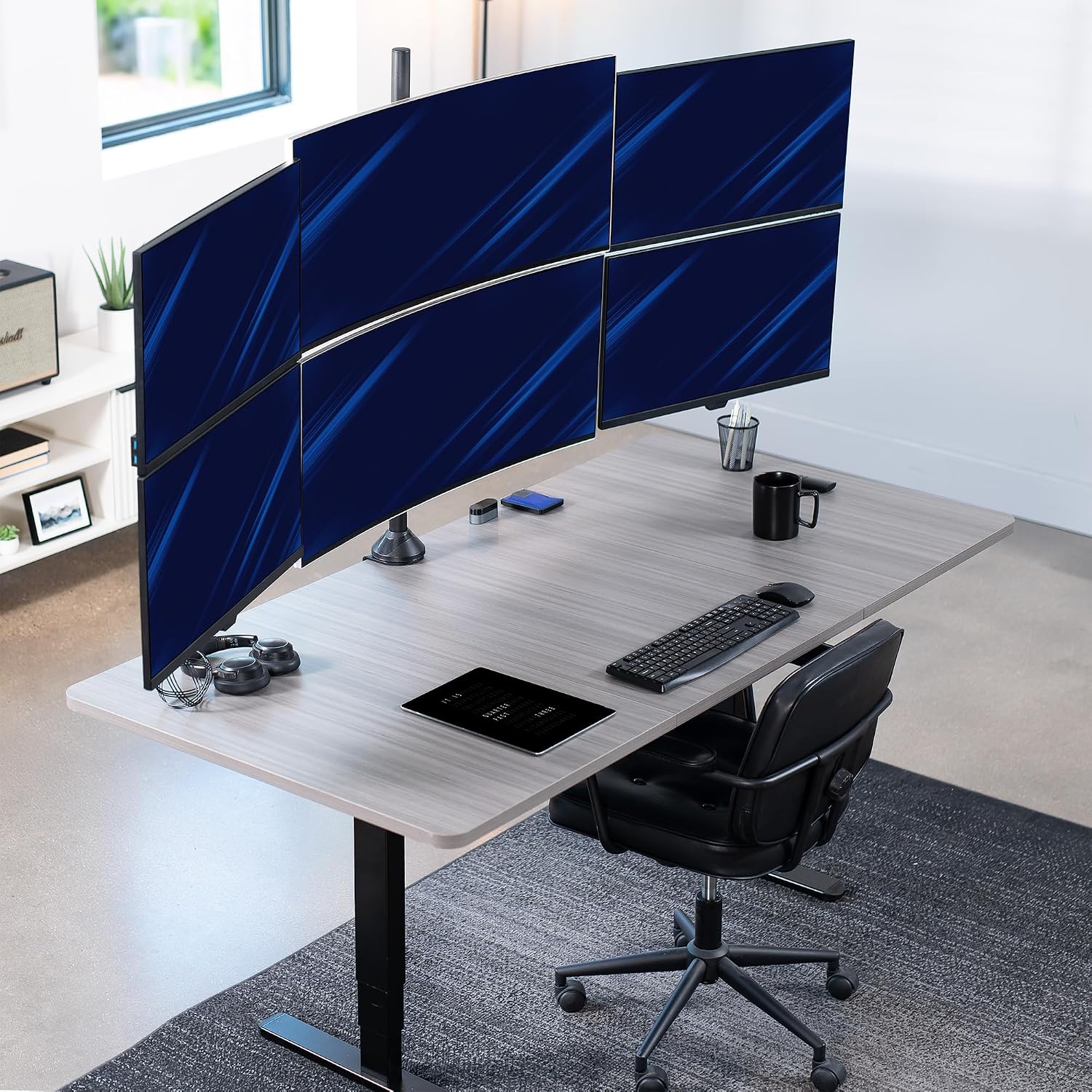 VIVO Premium Hex Ultra Wide LCD LED 27 to 38 inch Monitor Desk Mount, Heavy Duty C-clamp, Extra Tall Pole, Adjustable Telescoping Arms, Flush Wall Setup, Fits 6 Screens, Black, STAND-TS06C
