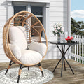 Oversized Wicker Egg Chair with Table Outdoor Indoor,Patio Lounge Chair with Thicken Cushions, Egg Reading Chair 500lbs Capacity for Garden, Backyard, Porch (Beige-Regular, 1pcs with Table)