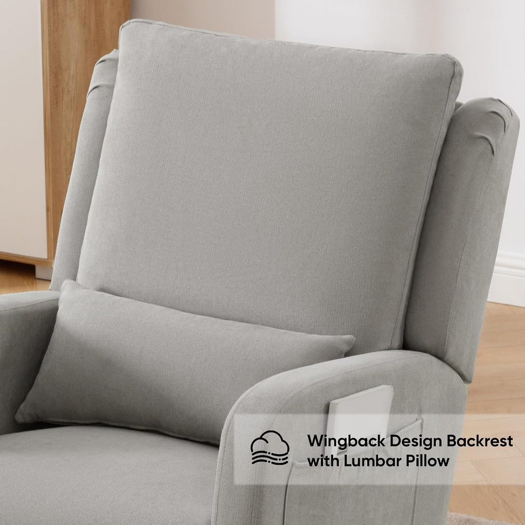 HCHAIRH Rocking Chair Nursery, Upholstered Fabric Nursing Rocking Chairs with Lumbar Pillow, Modern Nursery Glider Rocker Morden Accent Rocking Chair for Mom Nursery, Living Room, Bedroom, Grey