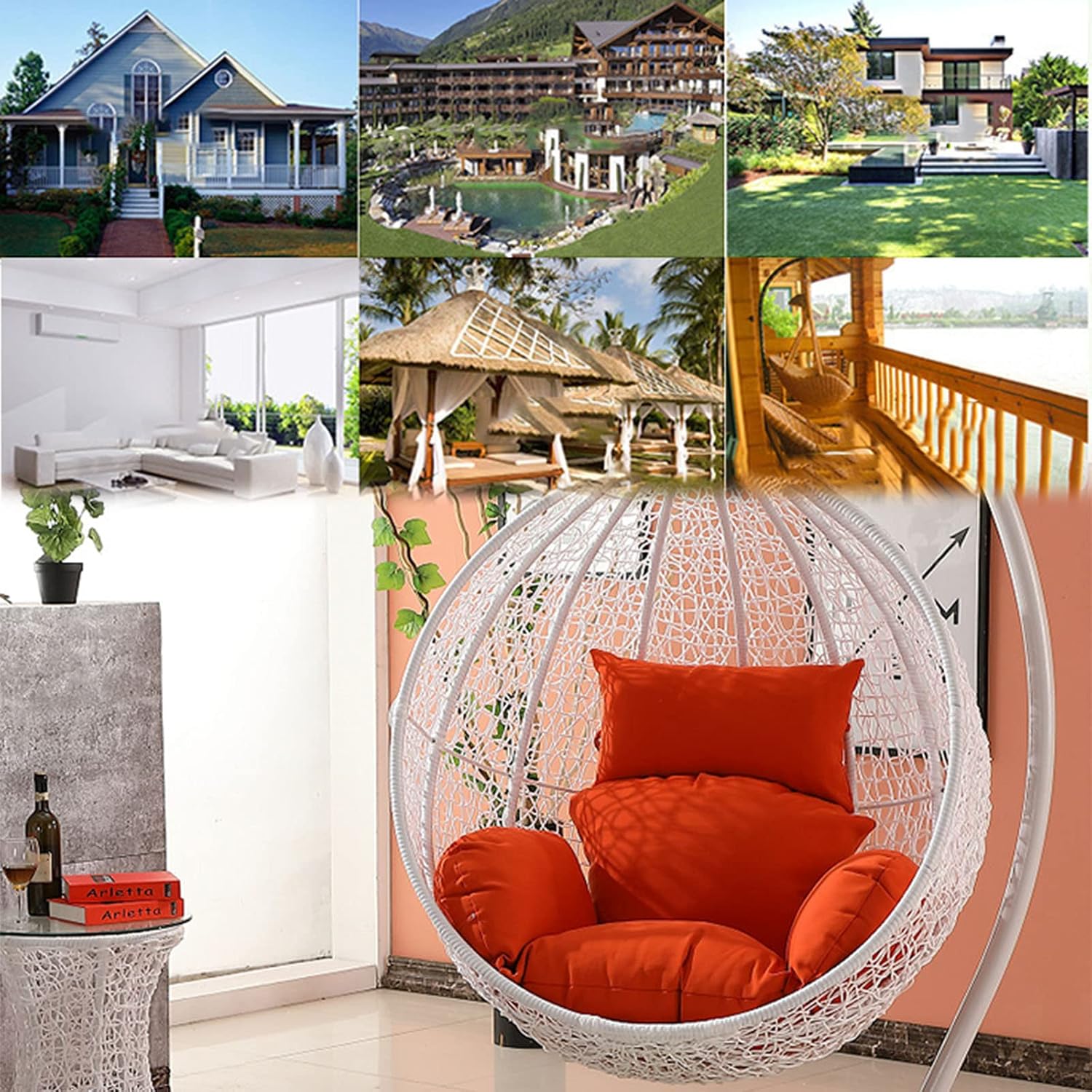 Hanging Egg Chair Cushion, Waterproof Outdoor Single Seat Swing Egg Chair Cushion with Zipper for Garden Outdoor Indoor Patio (Only Cushion),White,120x90cm