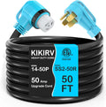 50 Feet 50 Amp RV/Generator Cord, 100% Copper Wire, Newly Designed 90°Grip Handle, NEMA 14-50P to SS2-50R Twist Lock, 6/3+8/1 Gauge STW Wire, ETL Listed