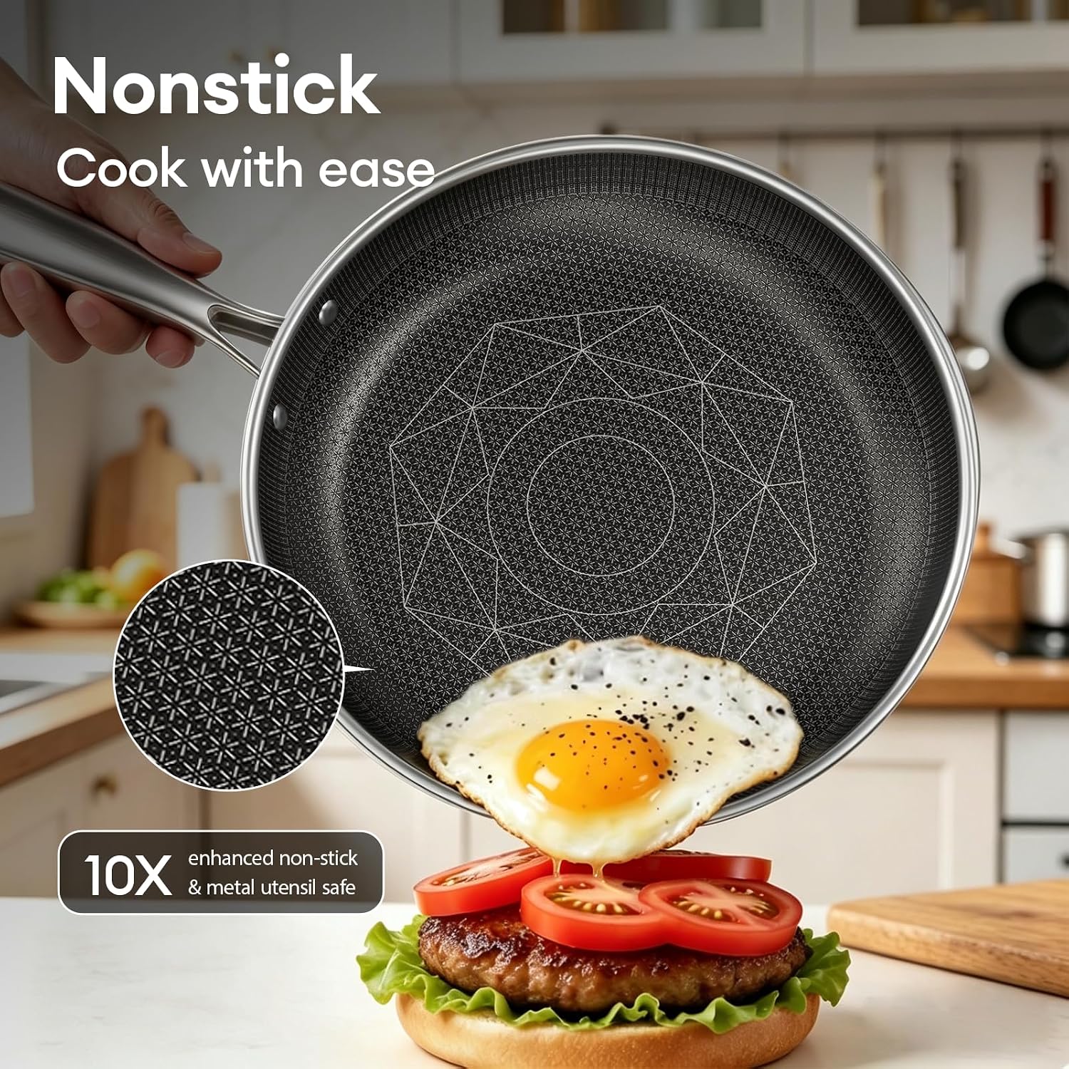 COOKER KING Stainless Steel Cookware Set, 11 Pcs Pots and Pans Set, Hybrid Ceramic Cookware,Non-Stick Frying Pans, Saucepans, Saute Pan & Stock Pot, Non-Toxic, Oven Safe, Induction Compatible