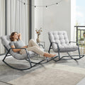 BULEXYARD Grey 2 Pcs Oversized Indoor Outdoor Lounge Royal Rocking Chair with Armrest Footrest for Napping Relaxing, Heavy Duty Patio Reclining Papasan Rocker Chair with Padded Cushion