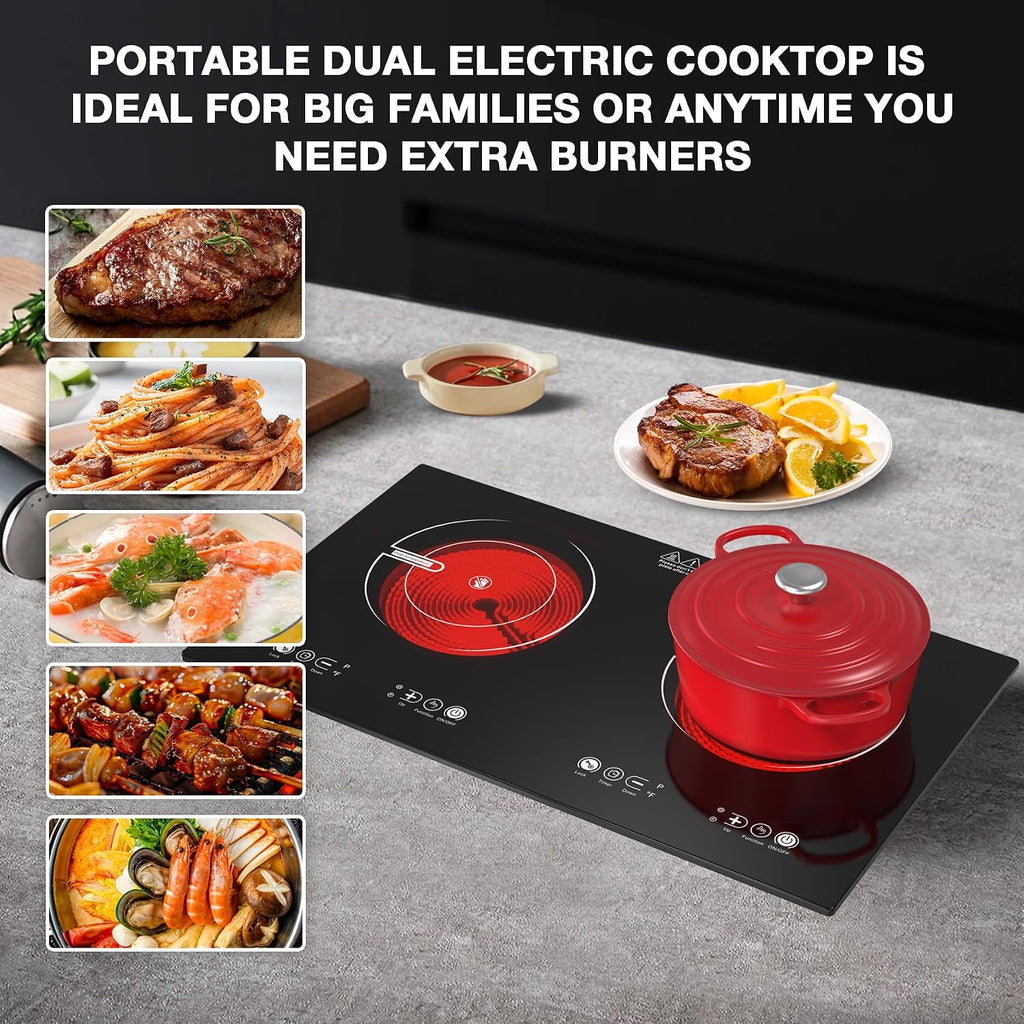 VBGK 2 Burner Electric Cooktop,110V 2400W Electric Stove Top with Touch Control,9 Heating Level,Timer & Kid Safety 2 burner cooktop.