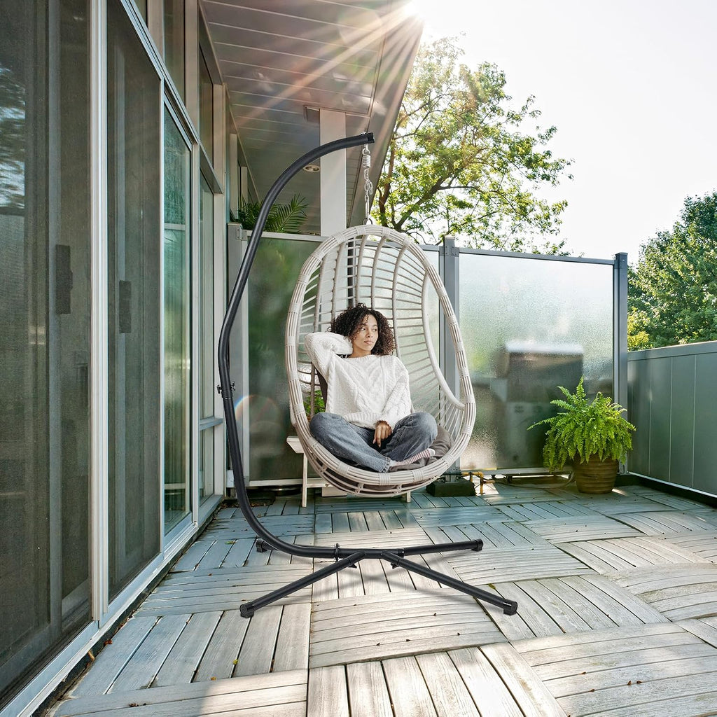 Hammock Chair Stand Only, Heavy Duty Steel C-Stand with Spring Hook, Max Load 300lbs, for Indoor, Outdoor, Black