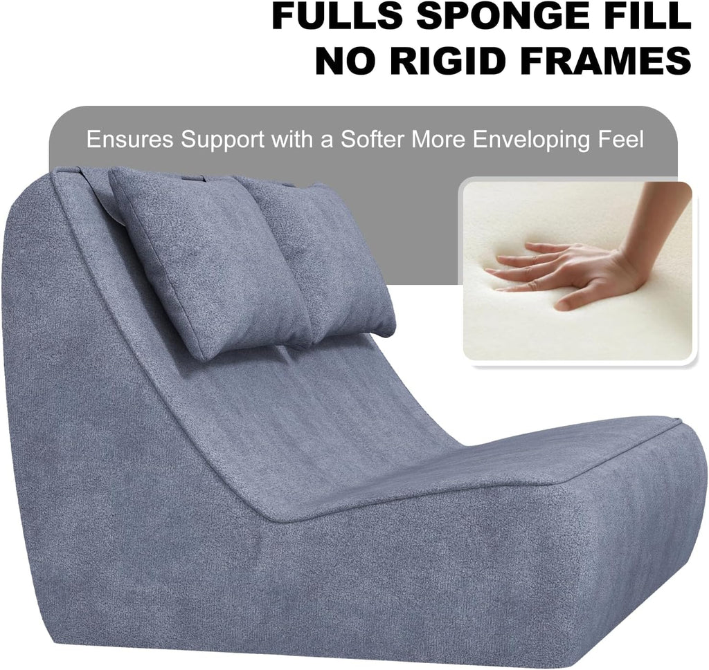 Giant Bean Bag Chair for Adults - Indoor Chaise Lounge with Pillows & Ottomans, All-in-One Sponge Design, Upholstered Loveseat Floor Sofa Chair for Reading, Gaming, Napping, and Movies (SlateGray)