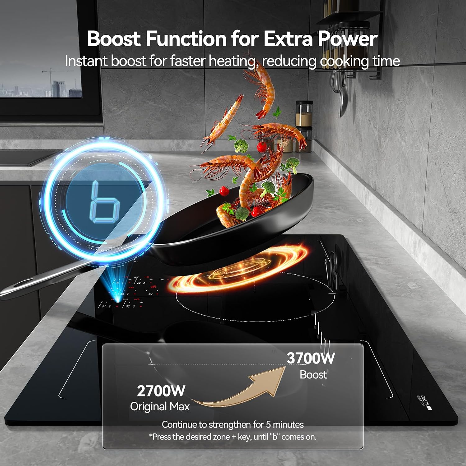 36 Inch Induction Cooktop 10800W, TECASA Built-in Electric Stove with 5 Boost Burners, Compatible with Magnetic Cookwares, Timer & Child Safety Lock, 9 Power Levels
