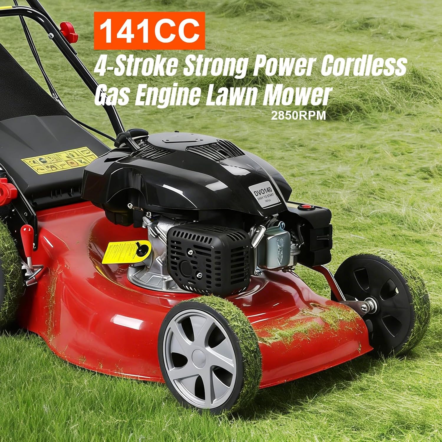 Lawn Mower Gas Powered, Gas Mower with 50l Grass Bag Big Wheels, 141cc 3-in-1 Cordless Gas Engine Mowers with 20' Blade, Self Propelled Walk-Behind Push Mower for Hills 2850RPM (Upgraded 01)