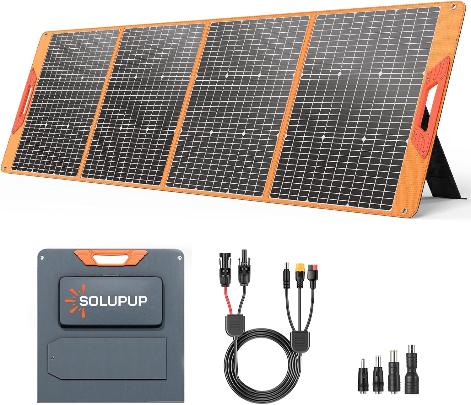 SOLUPUP 200 Watt Portable Solar Panel for Power Station, 24% High Efficiency Foldable Solar Charger with MC4 & USB Outputs, IP66 Waterproof Solar Panels with 4 Kickstands for Trip RV Camping Off Grid