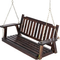 Anraja Wooden Porch Swing 2-Seater Bench Swing with Hanging Chains Heavy Duty 800 LBS for Outdoor Patio Garden Yard, Large 4 Ft, Dark Brown