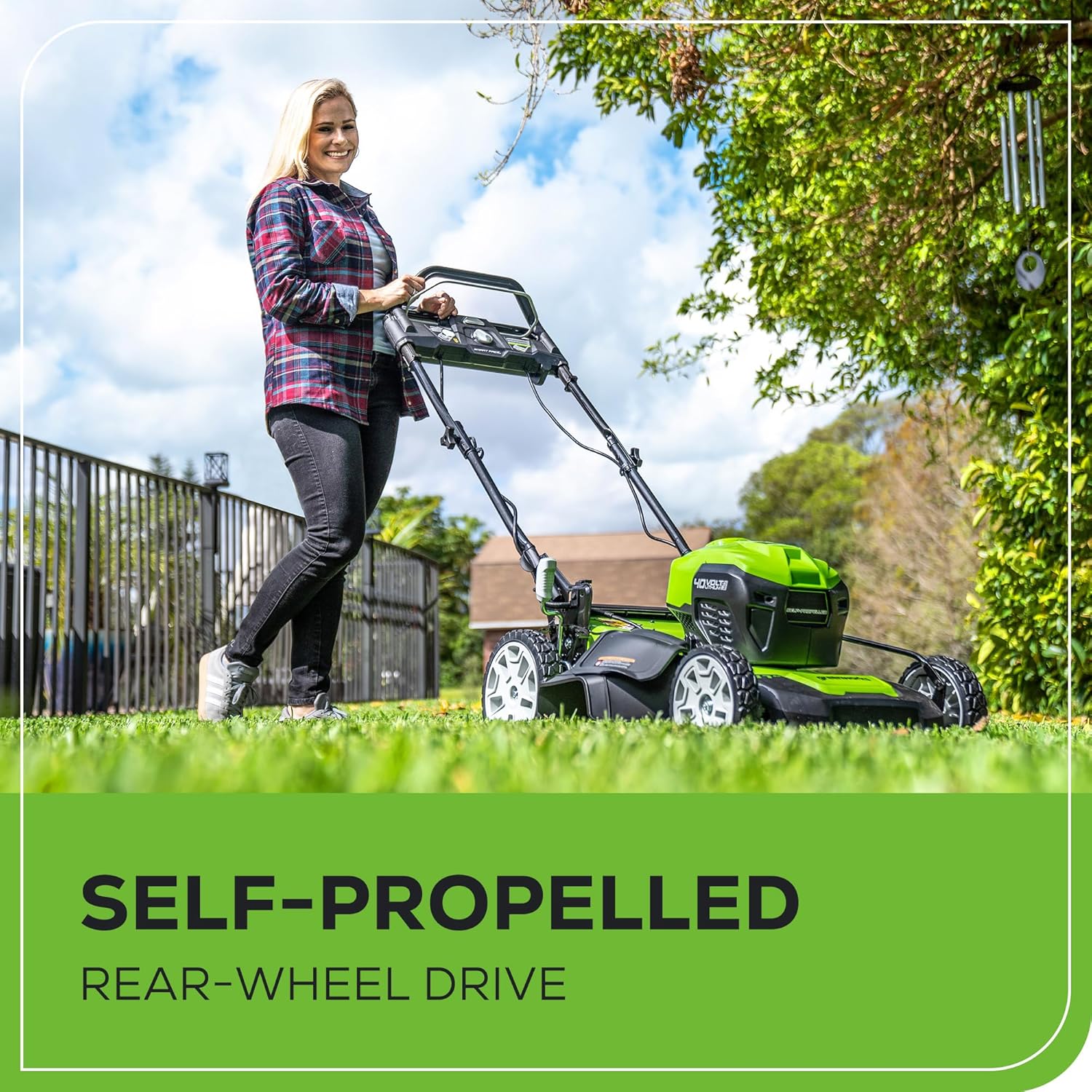 Greenworks 40V 21' Brushless Cordless (Smart Pace / Self-Propelled) Lawn Mower (75+ Compatible Tools), (2) 4.0Ah Batteries and Charger Included