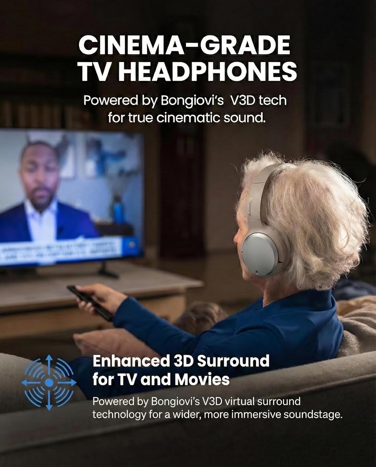 Avantree Crescendo 3D – HDMI ARC Wireless TV Headphones for All TVs, Soundbar Passthrough, 3D Surround Sound & Clear Dialogue Mode, 60H Playtime, Replaceable Battery