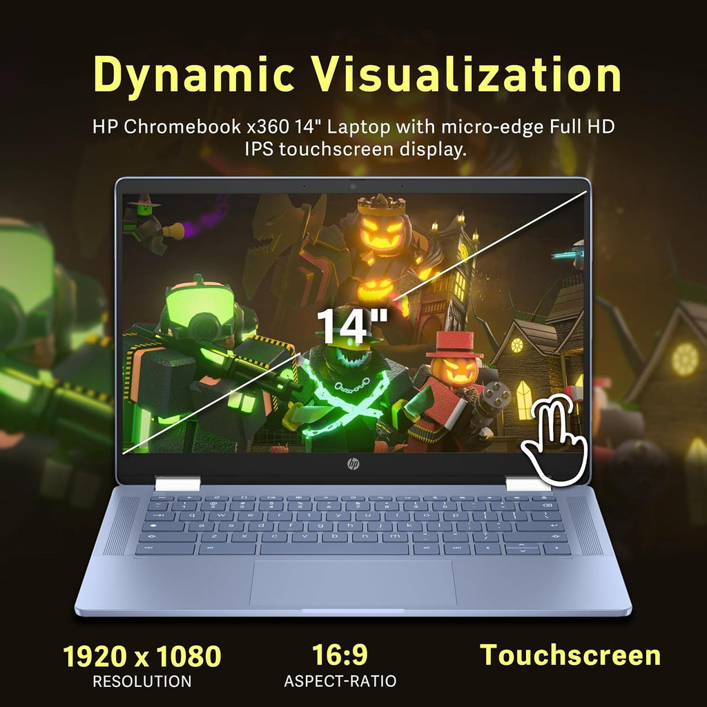 HP Chromebook x360 14' FHD Touchscreen Laptop, Intel Processor N100, 4GB RAM, 224GB Storage(64GB eMMC+160GB Docking Station Set), UHD Graphics, Wi-Fi 6, 720p HD Camera, Chrome OS, Sky Blue
