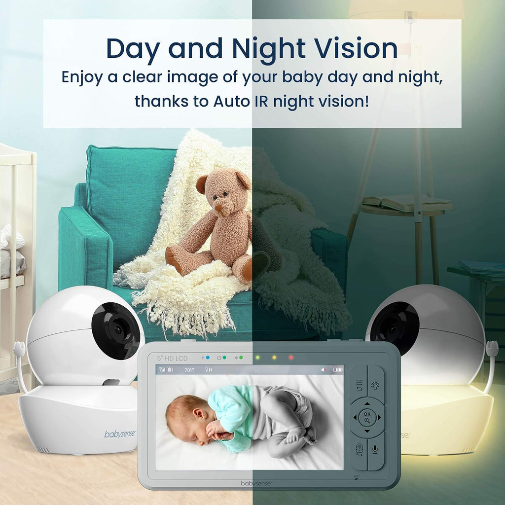Babysense True Sleep HD FSA Baby Monitor with Camera and Audio + Baby Sleep Breathing Movement Monitor, No WiFi, 2 Non-Contact Under Mattress Sensors, Non-Wearable Monitor, Full Crib Coverage