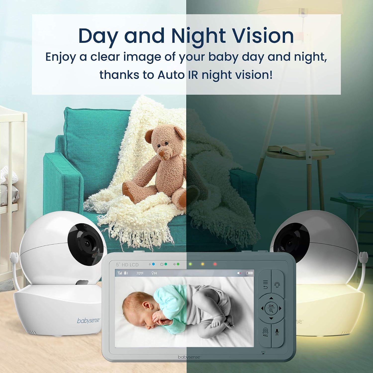 Babysense True Sleep HD FSA Baby Monitor with Camera and Audio + Baby Sleep Breathing Movement Monitor, No WiFi, 2 Non-Contact Under Mattress Sensors, Non-Wearable Monitor, Full Crib Coverage