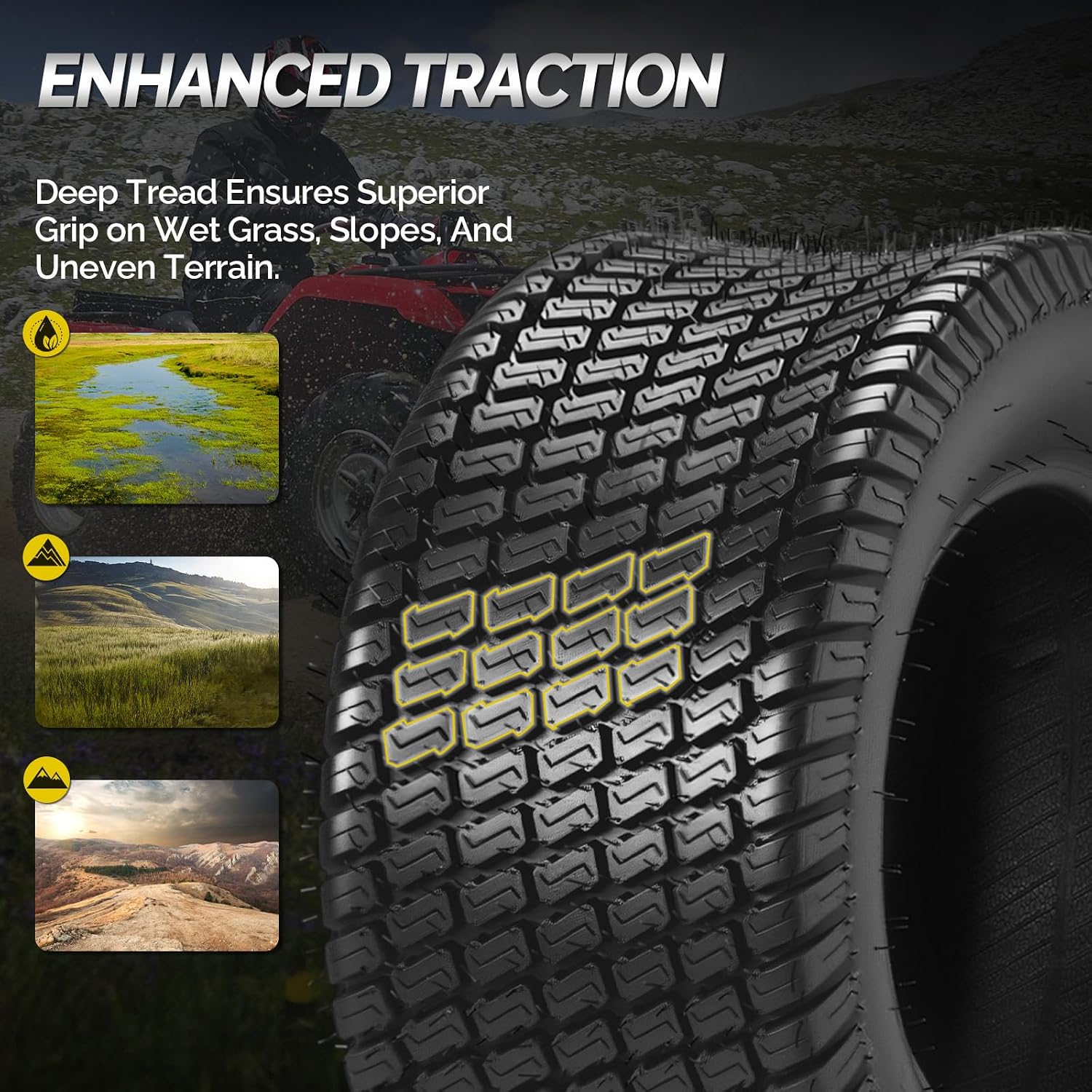 TUFFIOM 24x12.00-12 Lawn Mower Tires Set of 2, 8PR Turf Tire Lawn & Garden Tires, Compatible With Most Lawn & Garden Utility Vehicles, Tubeless