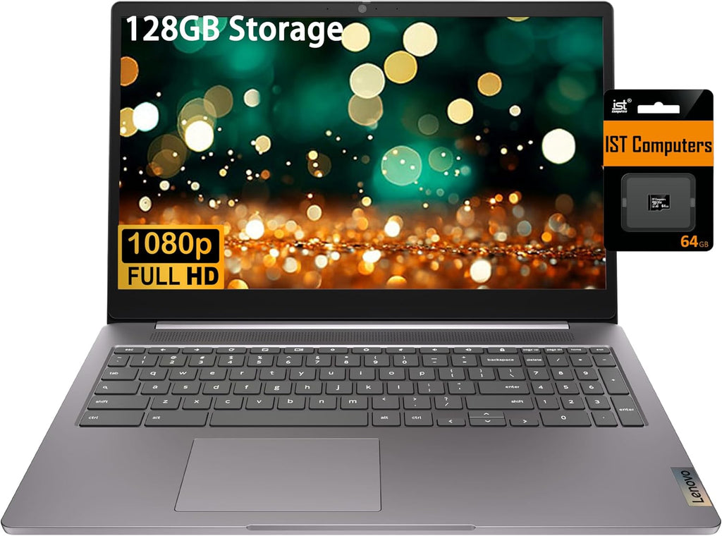 Lenovo Ideapad 3 Chromebook 15 (15.6' FHD Anti-Alare, 4GB RAM, 128GB Storage (64GB eMMC + 64GB IST SD Card), Intel Celeron), Home & Student Laptop, 10-Hr Long Battery Life, Wi-Fi 6, Chrome OS