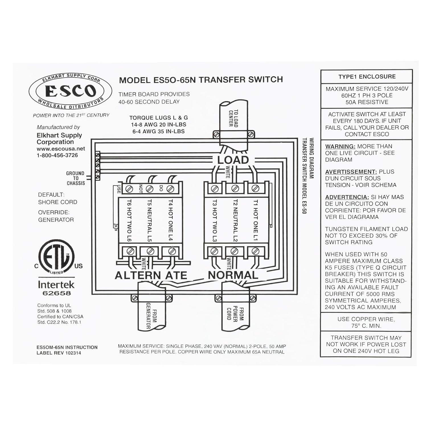 RecPro RV Automatic Transfer Switch for Esco | 120V/240V | 50Amp | Handles Up to 12KW Generator