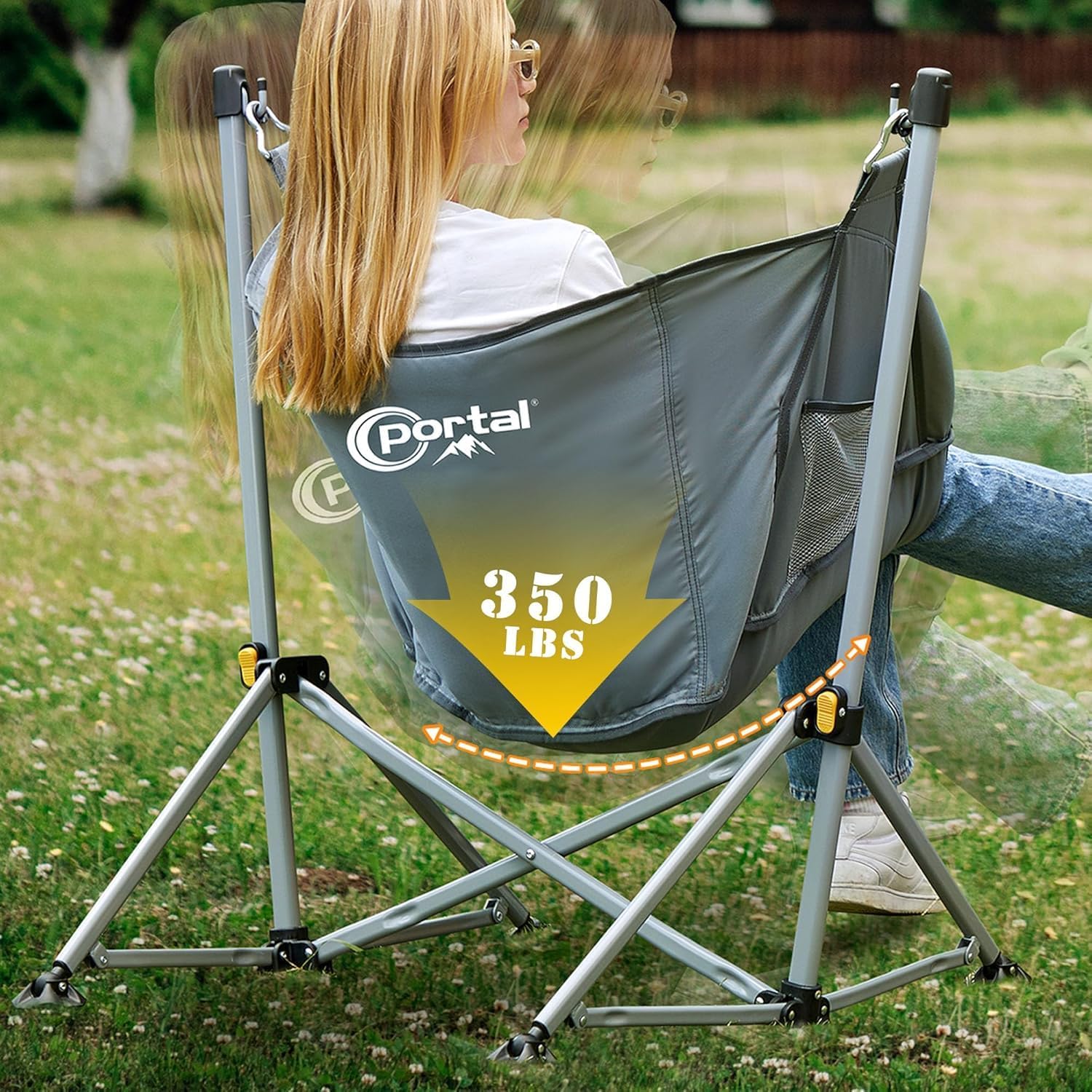 Portal Large Hammock Camping Chair Folding Rocking Chairs Portable Swinging Chair Wide Seat for Outdoor Lawn Patio Garden,Support 350 lbs, Grey, 2 Pack