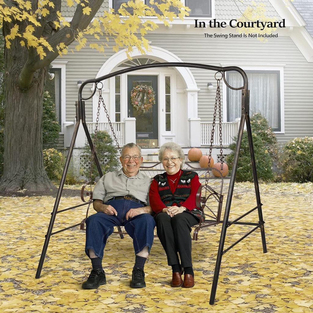 VINGLI Upgraded Metal Patio Porch Swing, 660 LBS Weight Capacity Steel Porch Swing Chair for Outdoors, Heavy Duty Swing Chair Bench for Gardens & Yards (Pattern 3)