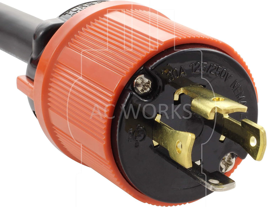 AC WORKS® [L1430M50] Generator L14-30P 30A 4-Prong Plug to 50A RV/Marine Power Inlet Adapter Cord (75FT)