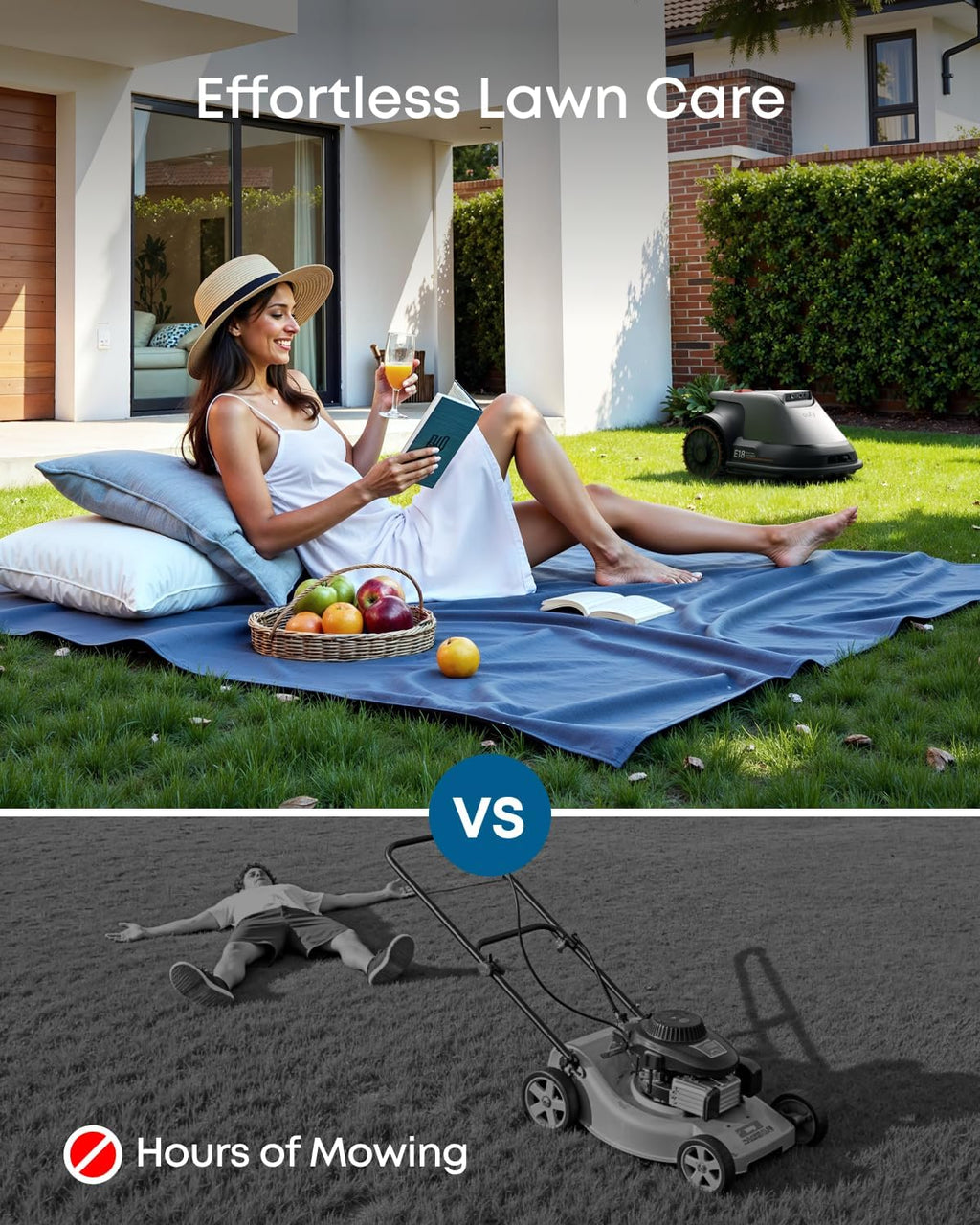 eufy E18 Robot Lawn Mower, Max 0.3 Acres, Vision Navigation, Hands-Free Auto Mapping, Wire Free RTK Free, Multi-Zone Management, AI Obstacle Avoidance, APP Control, 18° Slope, Cut Height 1'-3'