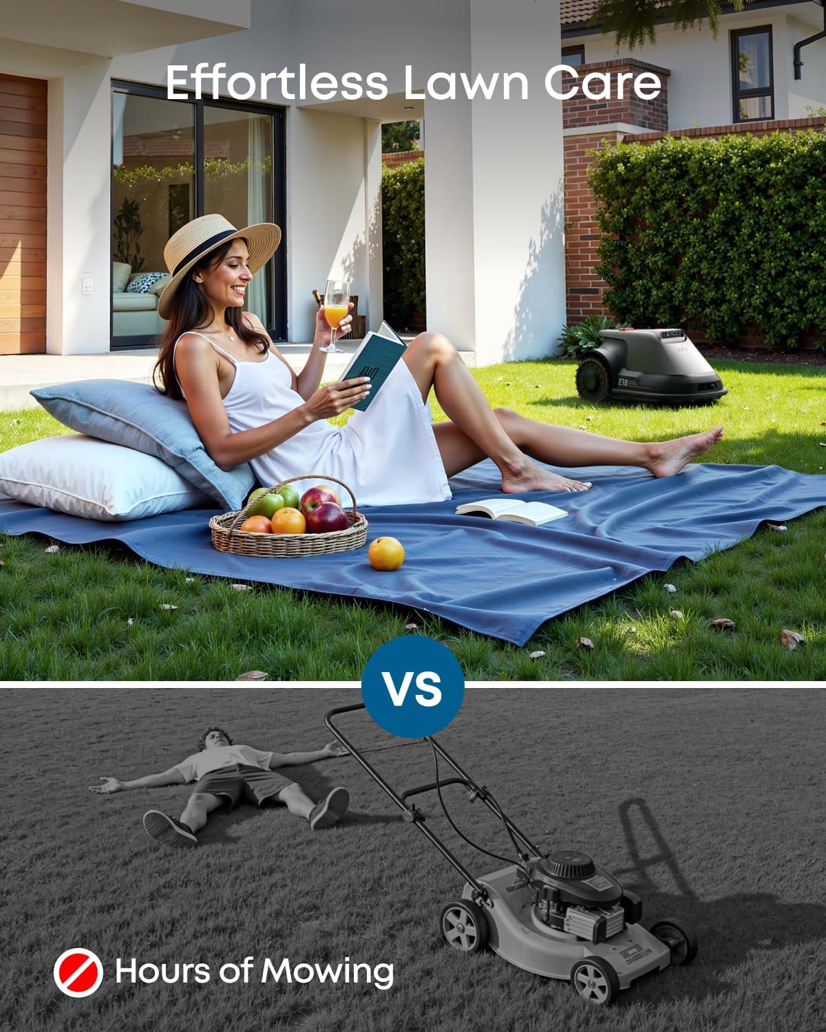 eufy E18 Robot Lawn Mower, Max 0.3 Acres, Vision Navigation, Hands-Free Auto Mapping, Wire Free RTK Free, Multi-Zone Management, AI Obstacle Avoidance, APP Control, 18° Slope, Cut Height 1'-3'