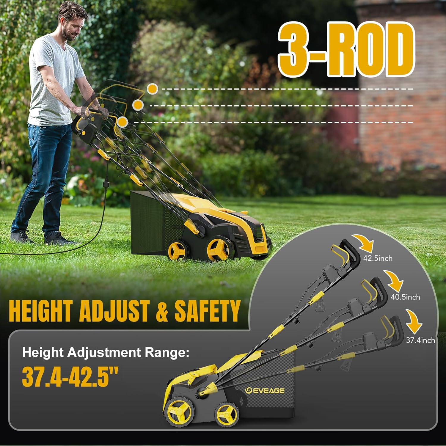 2026 Upgraded Electric Dethatcher Scarifier 16-Inch, EVEAGE 2-in-1 Lawn Dethatcher with 5-Position Depth Adjustment, 14.5-Gallon Collection Bag, Quick-Fold Lawn Scarifier for Healthy Lawn