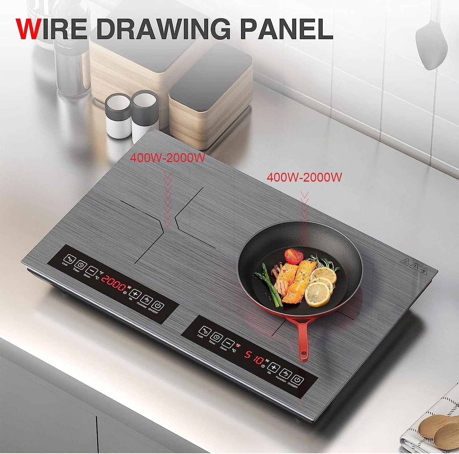 Double Induction Cooktop 110v-120v, 2 Burner Electric Cooktop 24 inch 4000W Induction Stove Top, Hot Plate LED Touch Screen, 9 Temperature, Safety Lock