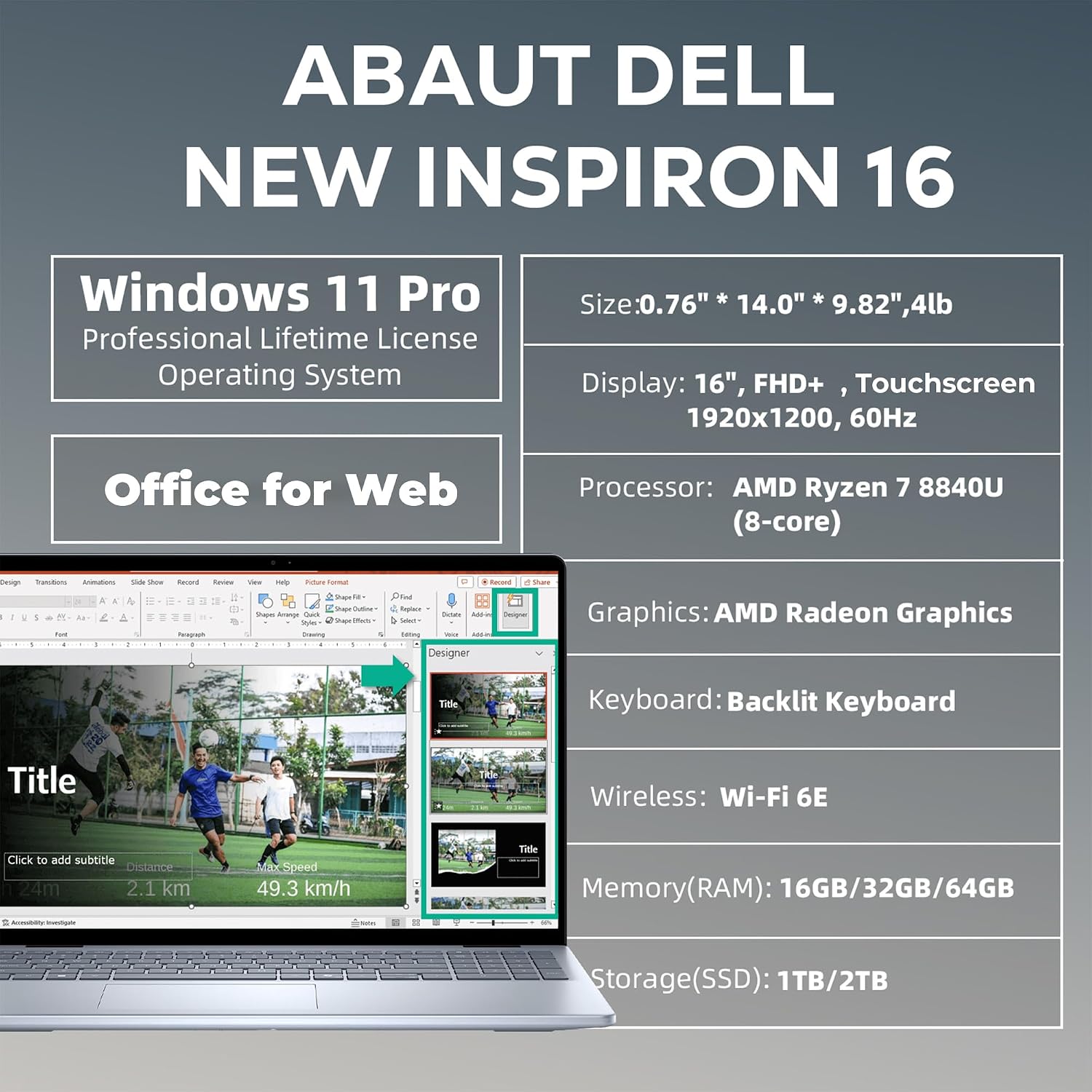 Dell Inspiron 16 5645 Business Laptop, 16' FHD+ Display, AMD Ryzen 7 8840U, 16GB DDR5 RAM, 1TB SSD, 1080p FHD Webcam, Backlit Keyboard, Fingerprint Reader, SD Card Slot, Wi-Fi 6, Windows 11 Pro