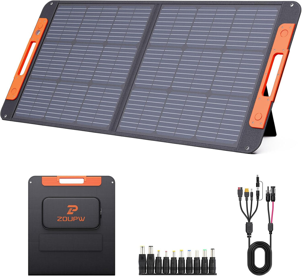 ZOUPW 100W Portable Solar Panel with Solar Angle Guide,23.5% Efficiency Foldable Solar Charger for Jackery 300/Ecoflow River/Anker Solix,IP67 Waterproof Offgrid Power for Camping RV Battery Backup