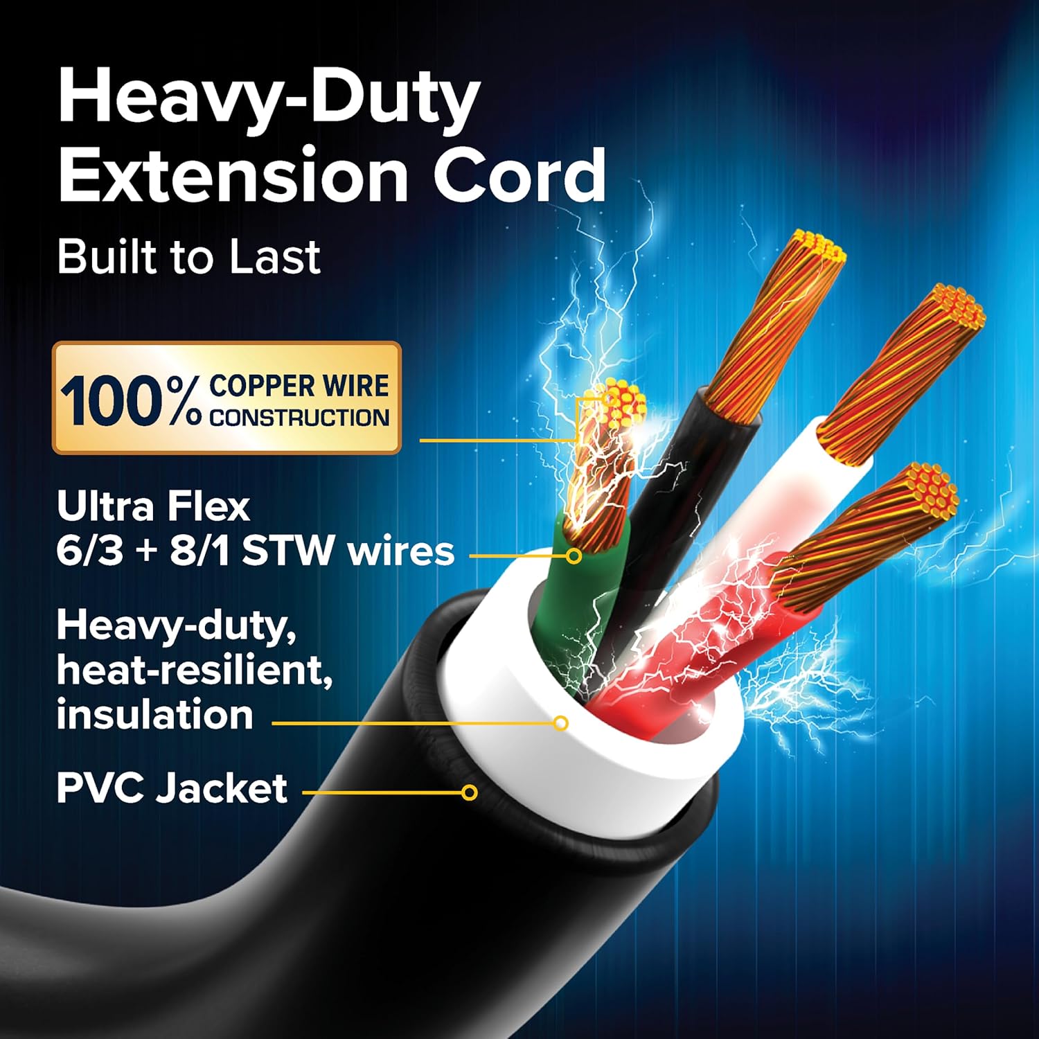 Camco Power Grip 30-Ft 50-Amp Camper/RV Extension Cord - Features Copper 6/3 + 8/1-Gauge Wires for Superior Conductivity - Rated for 125/250 V/12,500 W - Coated w/Heat-Resilient PVC (55195)