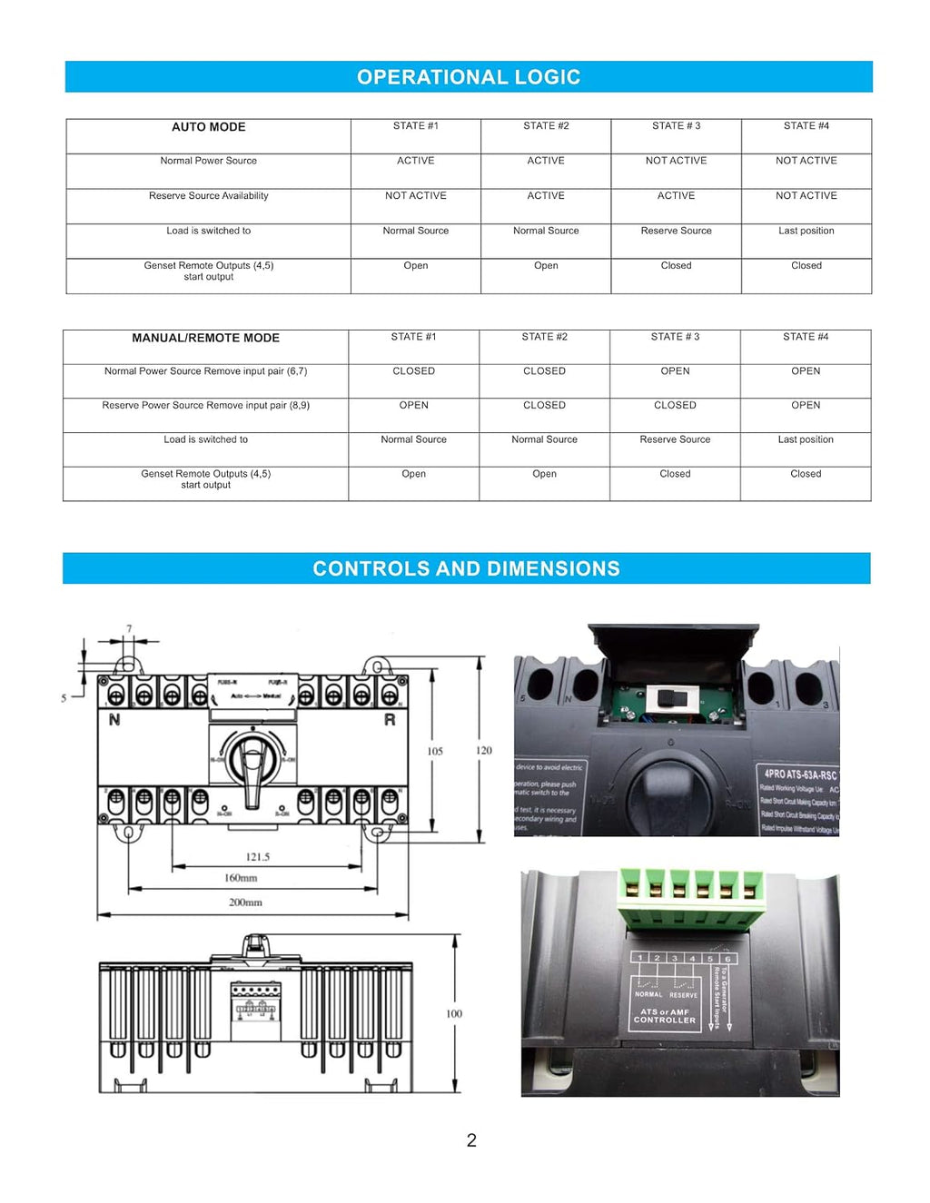 4PRO ATS-63A-4P-RSC 230V Automatic Changeover Switch 50-60Hz, 1-3 Phase, 4 pol, 3 pos,