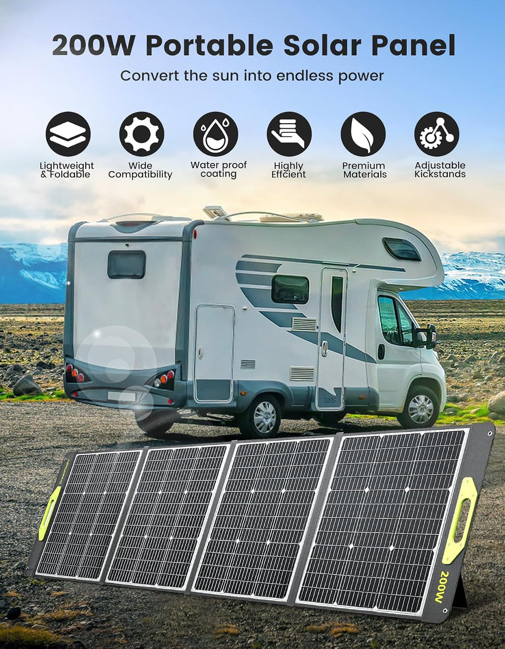 Greenmagic 200 Watt Portable Solar Panel, 23.5% High Efficiency 200W Foldable Solar Panel Charger IP67 Waterproof Solar Panel Kit w/DC XT60 MC4 Anderson Output for Home Farm Camping RV Power Station