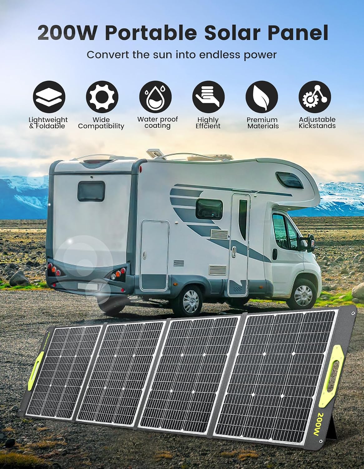 Greenmagic 200 Watt Portable Solar Panel, 23.5% High Efficiency 200W Foldable Solar Panel Charger IP67 Waterproof Solar Panel Kit w/DC XT60 MC4 Anderson Output for Home Farm Camping RV Power Station