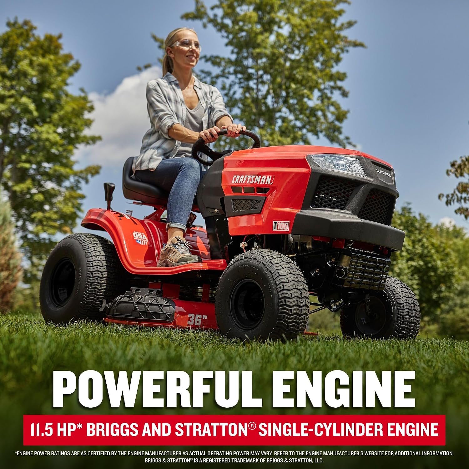 CRAFTSMAN 36' Gas Riding Lawn Mower with 11.5 HP* Briggs and Stratton Single-Cylinder Engine, Gas Lawn Tractor with 7-Speed Transmission, Red/Black (13AC77XYA93)