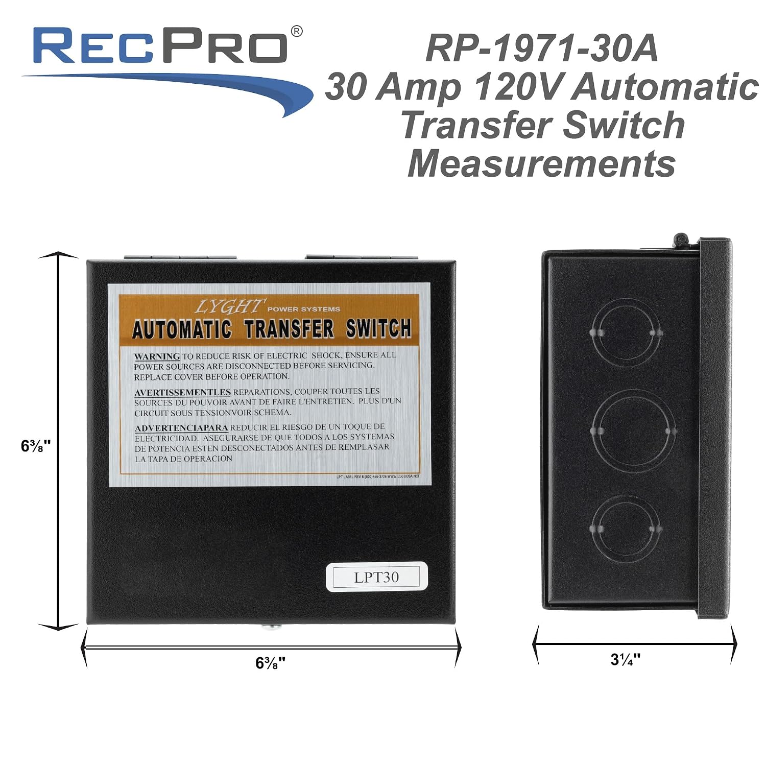 RecPro RV Automatic Transfer Switch | 120V | 30Amp | Handles Up to 4.5KW Generator