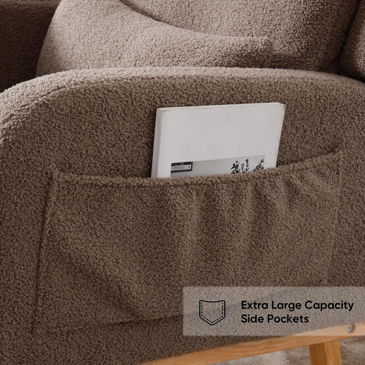HCHAIRH Rocking Chair Nursery, Teddy Nursing Rocking Chairs, Upholstered Nursery Glider Rocker Wingback Morden Rocking Chair with Lumbar Pillow for Mom Nursery, Living Room, Bedroom, Coffee