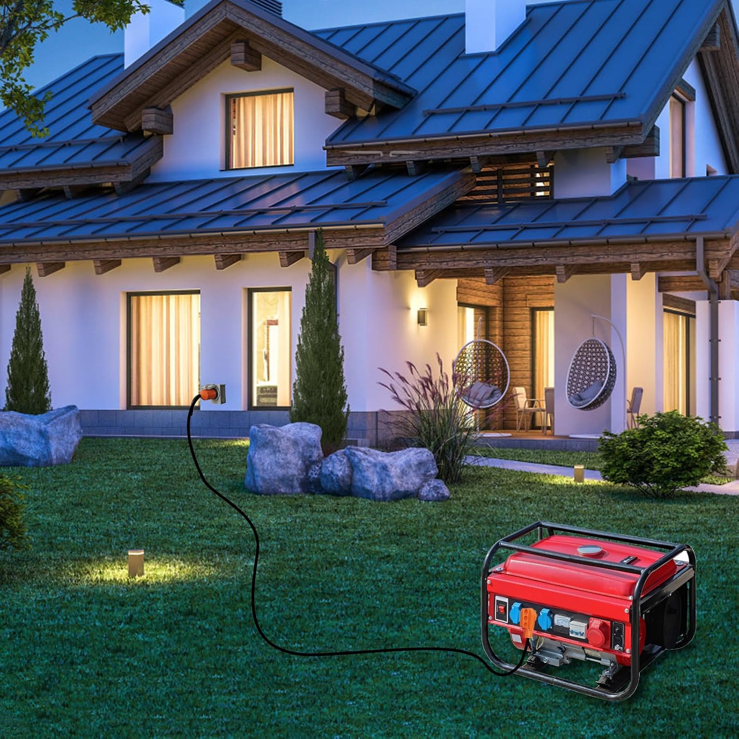 50 Amp Generator Cord and Power Inlet Box 30FT 50 Amp 125V/250V STW 6/3+8/1 AWG Pure Copper Generator Extension Cord,NEMA 14-50P Male to SS2-50R Twist Locking Connector ETL Listed