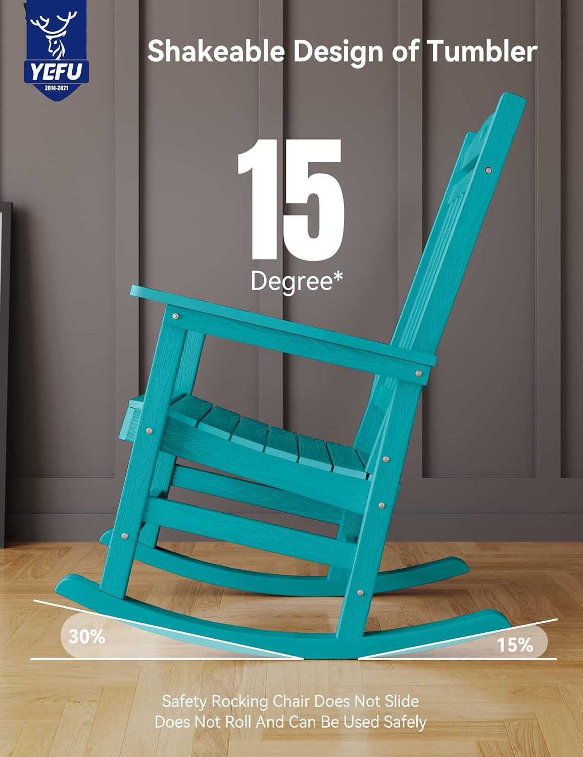 YEFU Outdoor Rocking Chair Porch: Outdoor Patio Rocking Chairs-Oversized Rocker Chair-All Weather Poly Rocker Lawn Chairs for Adult-Seat Area 22'x21'-Backrest Height 31'-380lbs Weight Capacity-Aruba
