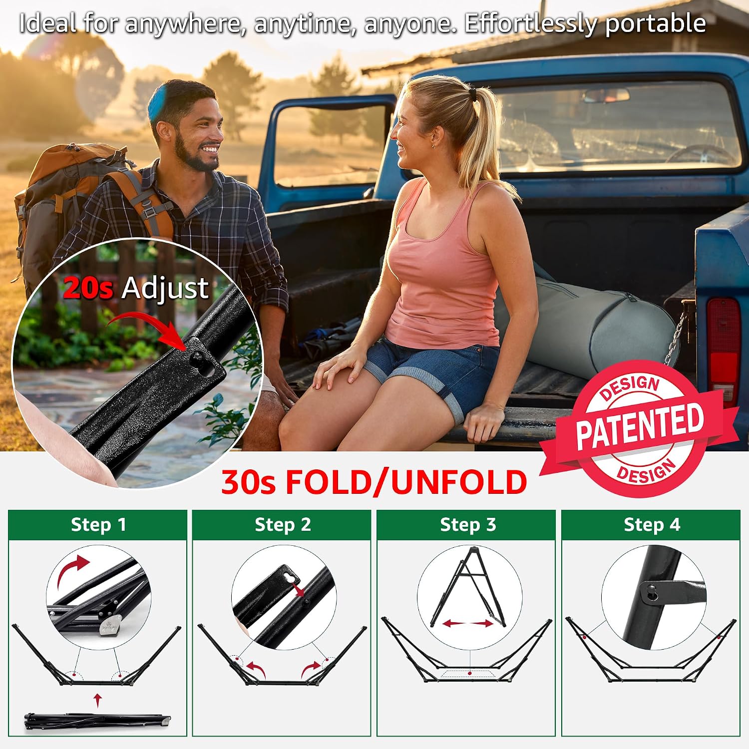 Tranquillo Unity with Hammock Stand; Premium Quality, 800 lbs Capacity, 30-Second Easy Setup, Durable Steel Frame, Pre-Assembled and Portable for Indoor & Outdoor Use, Emerald Green