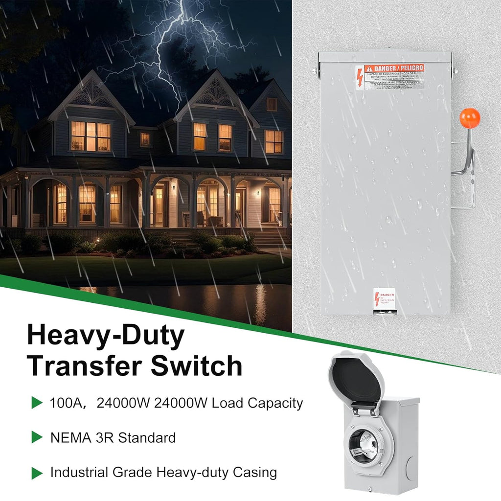 50 AMP Generator Transfer Switch Kit，Pre-Drilled,Twist Lock Connector,Include Transfer Switch，SS2-50P Inlet Box&15 FT 50 Amp L14-50P Cord,Twist Lock Connector,Outdoor and Indoor