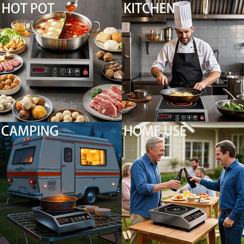 Induction Cooktop Commercial 1800W, Portable Countertop Burner with 8' Fast Heating Coil, 11 Temp/Power Levels, 24H Timer Stainless Steel Electric Stove for for RV Home Kitchen