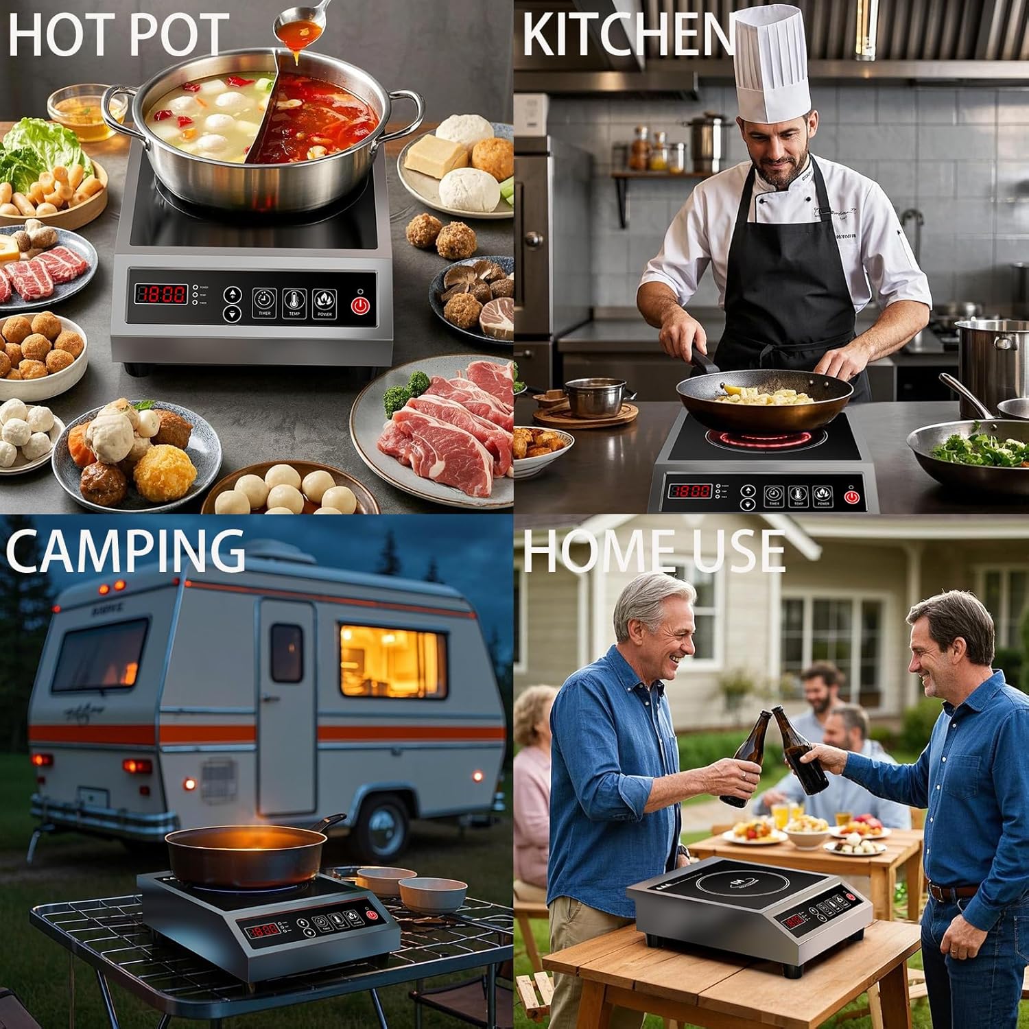 Induction Cooktop Commercial 1800W, Portable Countertop Burner with 8' Fast Heating Coil, 11 Temp/Power Levels, 24H Timer Stainless Steel Electric Stove for for RV Home Kitchen