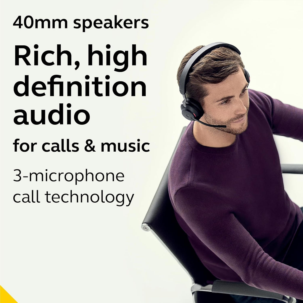Jabra Evolve2 65 MS Wireless Headphones with Link380c, Stereo, Black – Wireless Bluetooth Headset for Calls and Music, 37 Hours of Battery Life, Passive Noise Cancelling Headphones