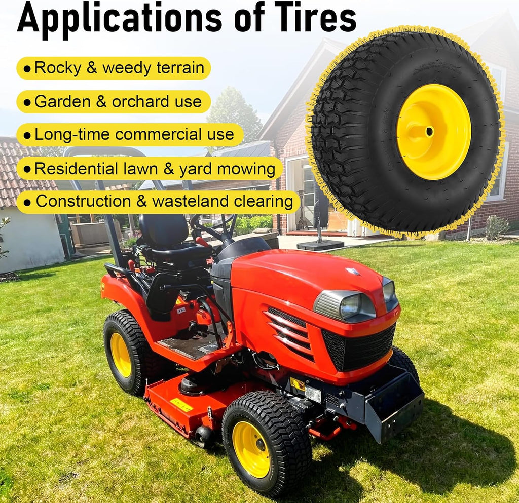 2Pcs 20x8.00-8 Lawn Mower Tires, Rear Tire and Wheel Assemblies for Riding Lawn Mowers, 4-Ply Tubeless Turf-Friendly Tires with 3/4' Borehole, 3.5' Offset Hub and 3/16' Keyway, 965LBS Load Capacity